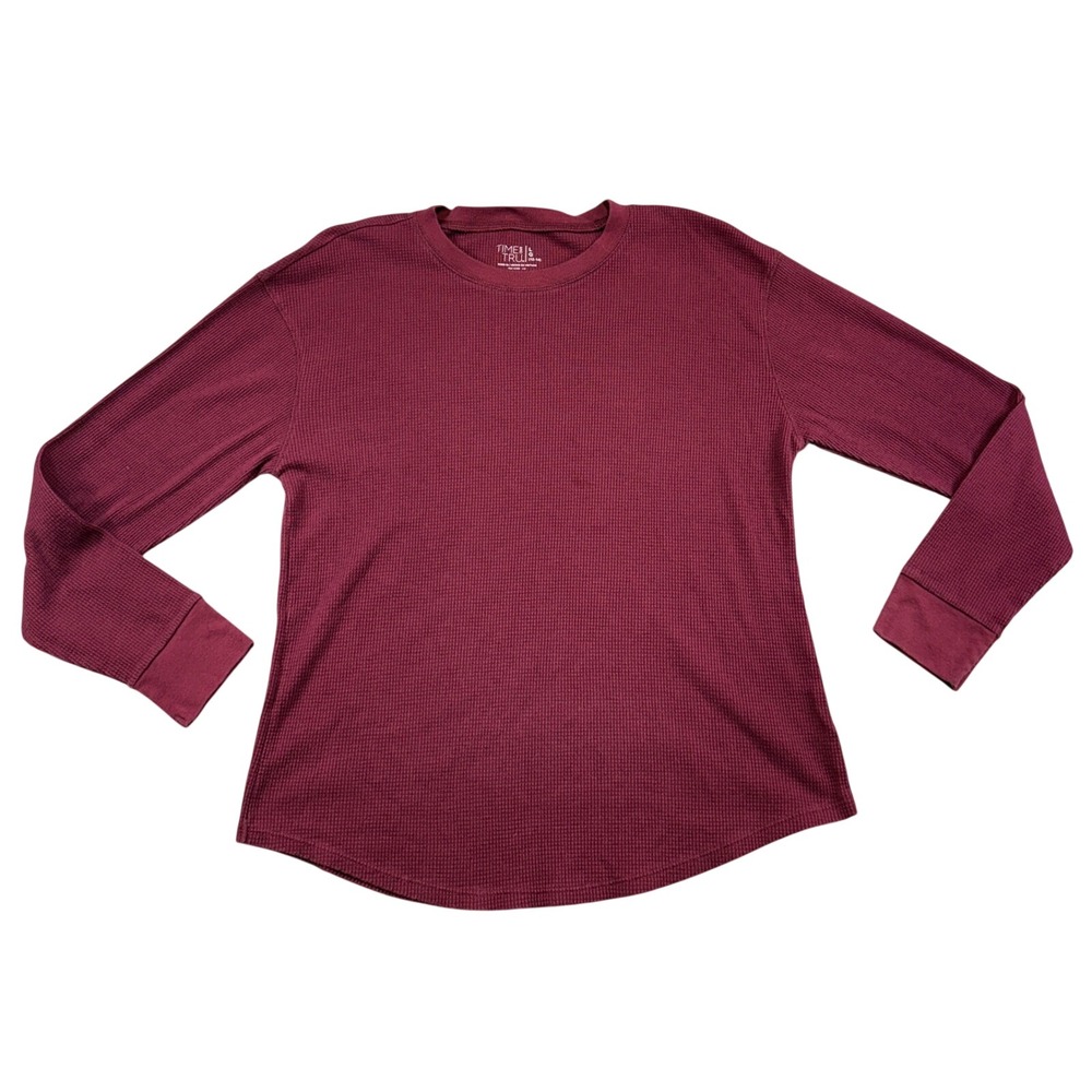 Time and Tru Womens Burgundy Waffle Knit Thermal Long Sleeve Top Large 12-14